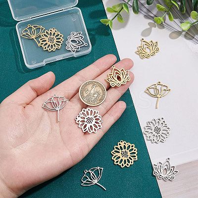 12Pcs 6 Style 304 Stainless Steel Pendants STAS-UN0038-83-1