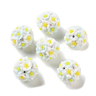 Luminous Polymer Clay Rhinestone Flower Beads RESI-C048-01-1