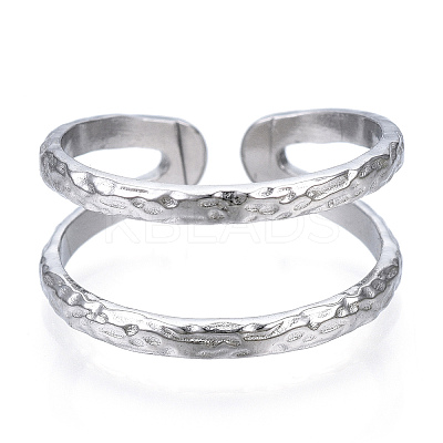Non-Tarnish 304 Stainless Steel Double Line Open Cuff Ring LS-RJEW-N040-20-1