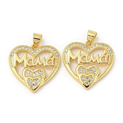 Mother's Day Theme Rack Plating Brass Micro Pave Cubic Zirconia Pendants KK-F869-19G-01-1