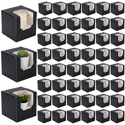 Cube Paper Cupcake Storage Boxes with Visible Window BAKE-WH0002-002C-1