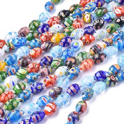 Oval Handmade Millefiori Glass Beads Strands LK-R004-84-1