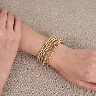 5Pcs Round Brass Beaded Stretch Bracelets for Women BJEW-SW00151-1