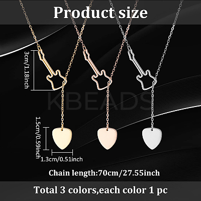 3Pcs 3 Colors Stainless Steel Lariat Necklaces Set NJEW-AN0001-65-1
