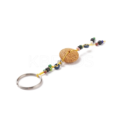 Flat Round Natural Lava Rock Beads Keychain KEYC-O011-08-1