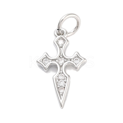 Cross Rack Plating Brass Clear Cubic Zirconia Pendants KK-M293-18P-1