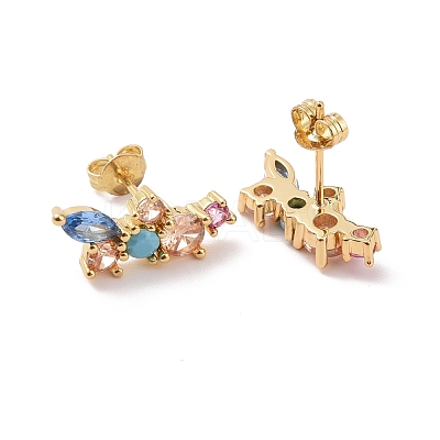 Colorful Cubic Zirconia Flower Stud Earrings EJEW-C030-03G-1