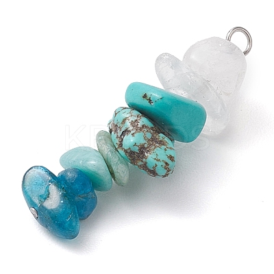 Gradient Color Natural Quartz Crystal & Natural Amazonite & Synthetic Turquoise & Natural Apatite Chip Beaded Pendants PALLOY-JF02790-10-1
