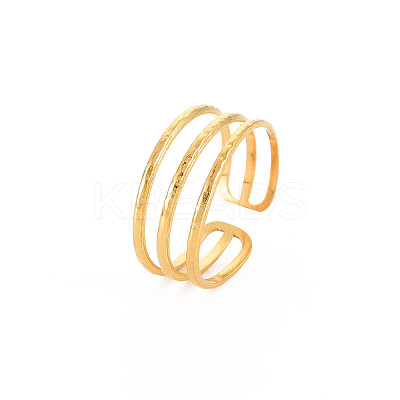 Ion Plating(IP) 304 Stainless Steel Triple Line Open Cuff Ring for Women X-RJEW-S405-232G-1
