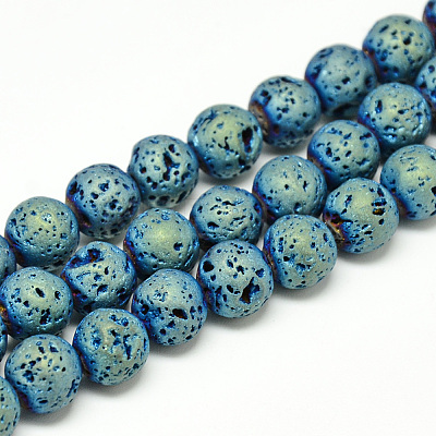 Electroplate Natural Lava Rock Beads Strands G-T058-03C-4MM-1