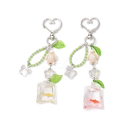 Resin Goldfish Bag & Synthetic Turquoise Tortoise Pendant Decorations HJEW-JM03054-1