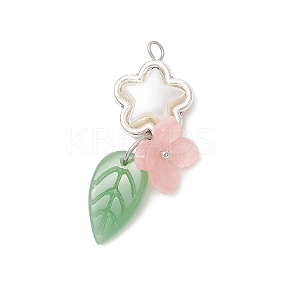 Handmade Lampwork Pendants with 304 Stainless Steel Jump Rings and Cellulose Acetate(Resin) Bead Caps and Tibetan Style Alloy Bead Frames Pendants PALLOY-JF03873-1