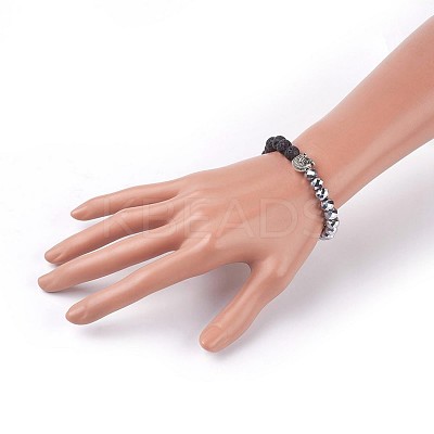 Electroplate Glass & Natural Lava Rock Stretch Bracelets BJEW-JB04016-1
