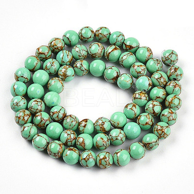 Synthetic Gold Line Turquoise Beads Strands G-A255-A03-02B-1