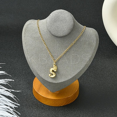 304 Stainless Steel Clear Cubic Zirconia Heart & Letter Pendant Curb Chain Necklaces for Women NJEW-FS00012-27G-1