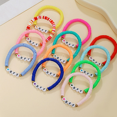 12Pcs Alloy & Polymer Clay & Resin Beaded Stretch Bracelets Set for Frinedship FS-WG9EC10-01-1