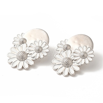 Rack Plating Flower Brass Enamel Stud Earrings EJEW-B062-34P-1