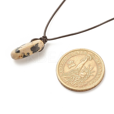 Natural Dalmatian Nugget Pendant Necklace with Cowhide Leather Cord NJEW-JN03882-02-1