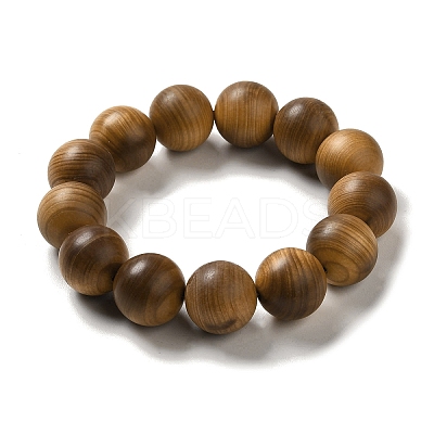 18mm Round Wood Beaded Stretch Bracelets BJEW-B080-10B-1