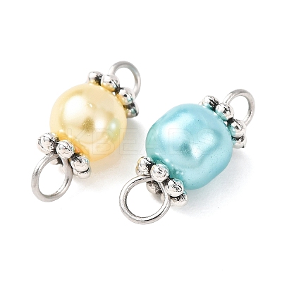90Pcs 9 Colors Baking Paint Pearlized Glass Pearl Round Connector Charms PALLOY-TA0002-50-1