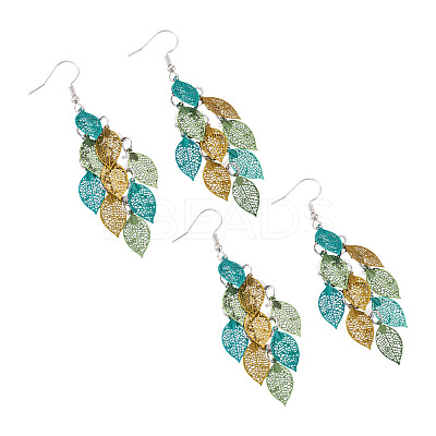 2 Pairs 430 Stainless Steel Leaf Dangle Earrings EJEW-TA0001-83D-1