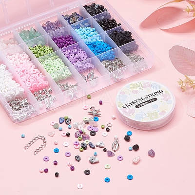 Mixed Stone & Glass Seed & Polymer Clay Beads DIY Jewelry Set Making Kit DIY-YW0004-73-1