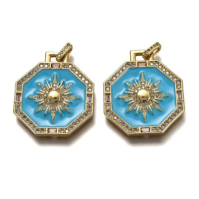 Brass Micro Pave Clear Cubic Zirconia Pendants ZIRC-B0003-03G-1