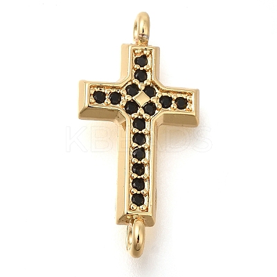Brass Pave Black Cubic Zirconia Connector Charms KK-M101-02E-G01-1