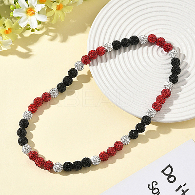 1Pc Polymer Clay Rhinestone Round Beaded Stretch Necklaces NJEW-SP0001-14B-1