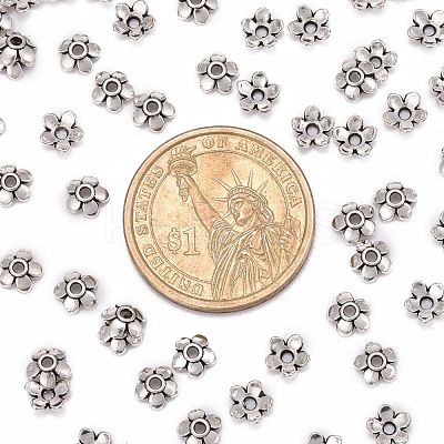 Antique Silver Plated Tibetan Silver 5-Petal Flower Bead Caps X-LFH10006Y-1