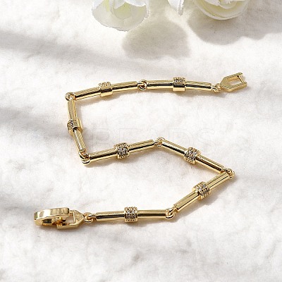 Bamboo Brass Micro Pave Clear Cubic Zirconia Link Chain Bracelets BJEW-C130-05G-1