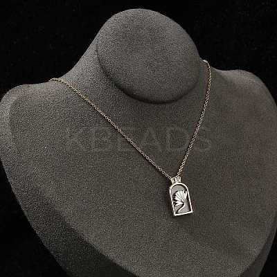 Arch with Flower Brass Enamel Pendant Necklaces NJEW-H051-06G-1