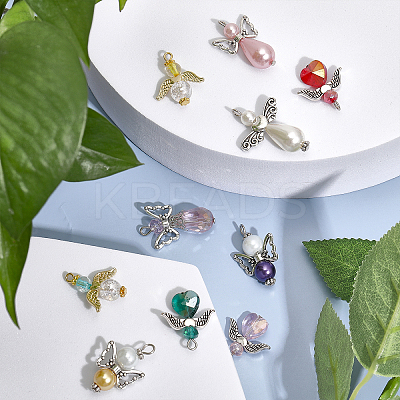 34Pcs 34 Style Glass & ABS Plastic Imitation Pearl Beaded Pendants FIND-CA0007-84-1