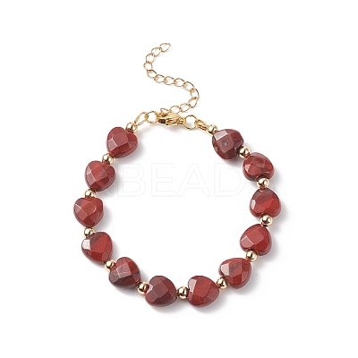Natural Red Rainbow Jasper Heart Beaded Bracelet BJEW-JB08697-01-1