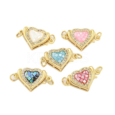 Rack Plating Brass Micro Pave Cubic Zirconia & Shell & Enamel Box Clasps KK-S373-05G-1