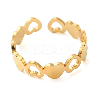 Hollow Heart 304 Stainless Steel Open Cuff Rings for Women RJEW-N048-09G-1