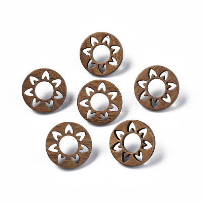 Donut with Flower Walnut Wood Stud Earrings with 316 Stainless Steel Pin for Women EJEW-N017-007-1