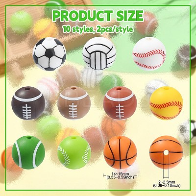 20Pcs 10 Style Sports Theme Food Grade Eco-Friendly Silicone Focal Beads SIL-CJ0001-13-1