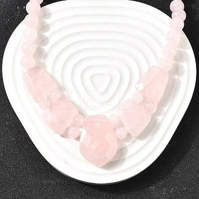 Natural Rose Quartz Faceted Bib Graduated Beaded Necklaces for Women NJEW-B128-01M-1