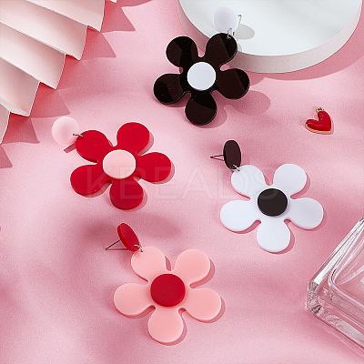 2 Pairs 2 Colors Acrylic Flower Asymmetrical Earrings EJEW-FI0001-09-1