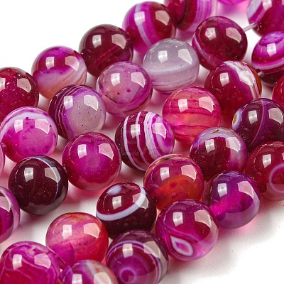 Natural Striped Agate/Banded Agate Bead Strands G-K166-13-10mm-03-1