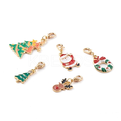 Christmas Theme Light Gold Alloy Enamel Pendants HJEW-JM00470-1
