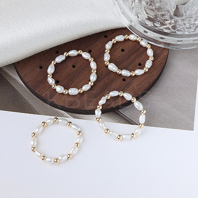 Natural Freshwater Pearl Rice Beaded Stretch Rings FS-WG04E98-01-1
