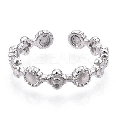 Non-Tarnish 304 Stainless Steel Flower & Flat Round Wrap Open Cuff Ring RJEW-T023-75P-1