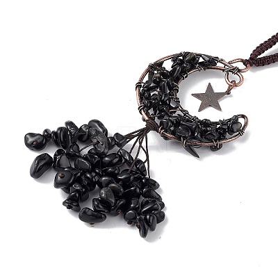 Natural Mixed Stone Moon with Chips Tassel Pendant Decorations G-L524-07R-B-1