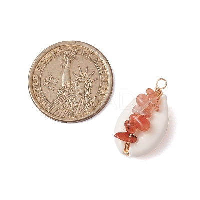 10Pcs 10 Styles Natural Cowrie Shell Copper Wire Wrapped Gemstone Chip Pendants PALLOY-JF02782-1