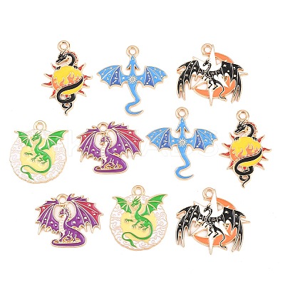 10Pcs Alloy Enamel Pendants ENAM-P268-01G-1