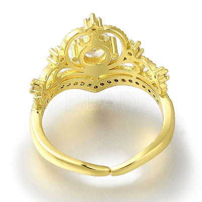 Rack Plating Crown Brass Micro Pave Clear Cubic Zirconia Open Cuff Rings for Women RJEW-H232-04G-1
