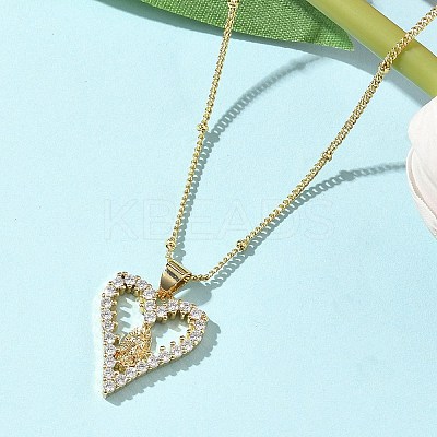 Brass Pave Clear Cubic Zirconia Heart Virgin Mary Pendant Necklaces for Women NJEW-D306-04G-A-1
