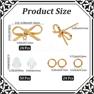 DIY Bowknot Brass Stud Earring & Jump Rings & Ear Nuts Jewelry Making Finding Kits DIY-CN0003-24G-1